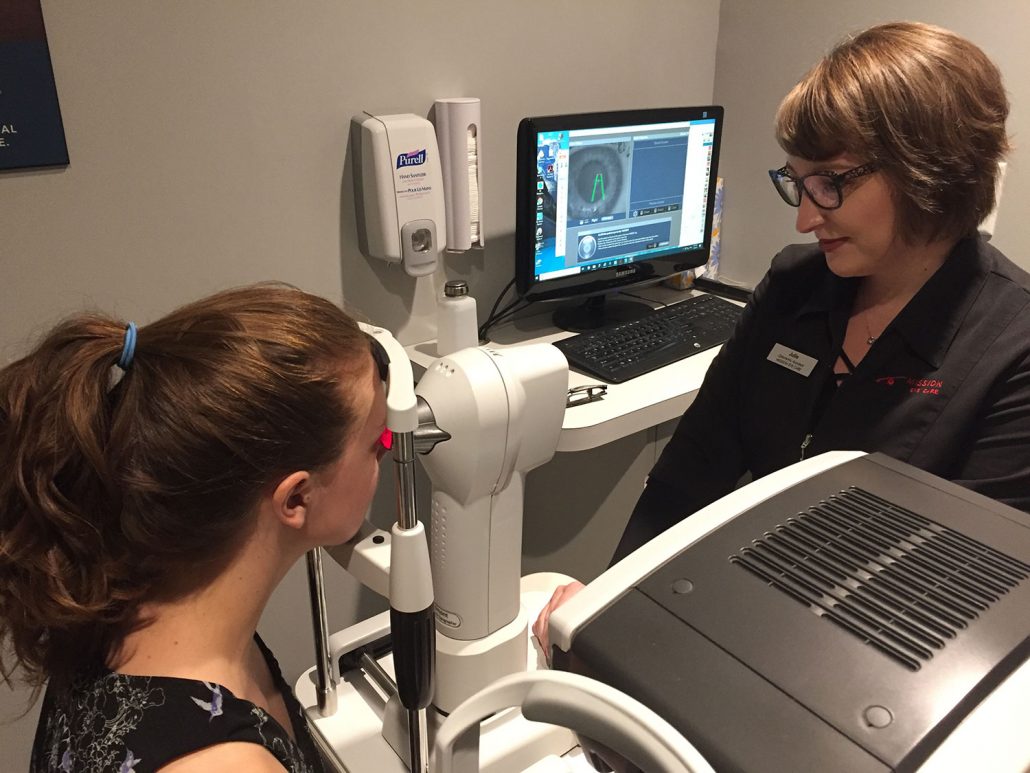 A patient gets fitted for Orthokeratology lenses at Mission Eye Care to correct myopia.